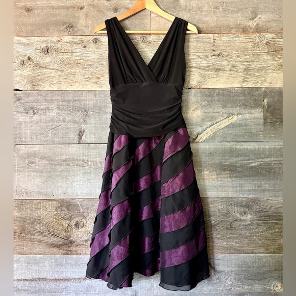 S.L. Fashions Black Purple Fit Flare Tiered Dress Party Whimsigoth Dark Fairy 10 - Picture 1 of 10